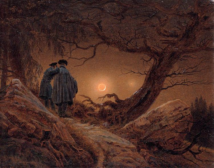 Caspar David Friedrich Two men contemplating the Moon Germany oil painting art